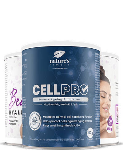 Cell Pro | Anti-Aging-Nahrungsergänzungsmittel | Getränk oder Smoothie | Nicotinamid | Vitamin B3 | Zinkgluconat | Haritaki-Extrakt | 150g.