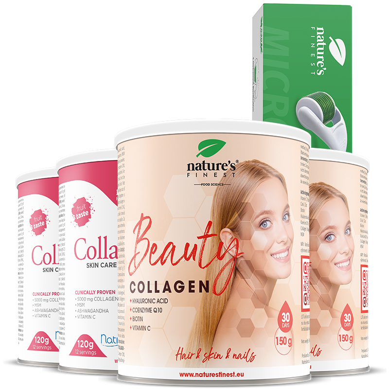 2x Beauty Kollagen Hyaluron + 2x Collagen SkinCare + Derma Roller GESCHENK